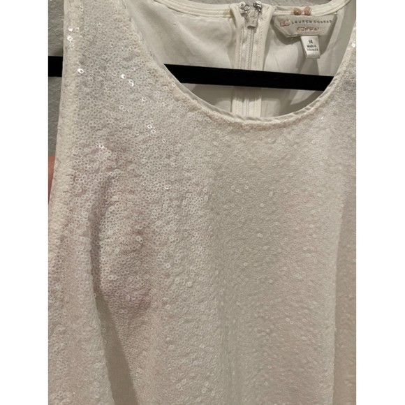 LC LAUREN CONRAD Runway Sequin Trapeze Sleeveless Antique White Mini Dress - Picture 4 of 5
